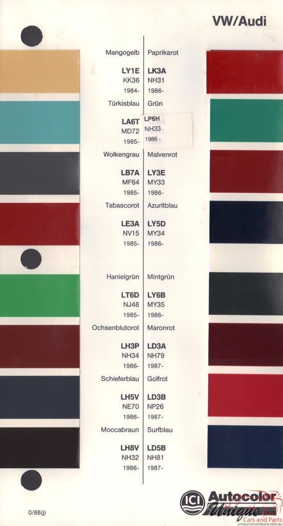 1984 - 1989 Volkswagen Paint Charts Autocolor